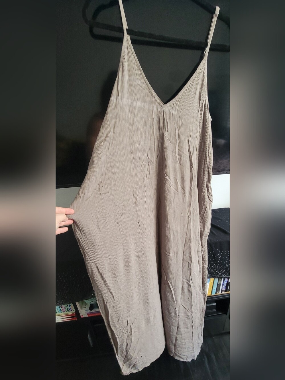 lovestitch Greenish/gray V-Neck Flowy Maxi Dress with Spaghetti Straps